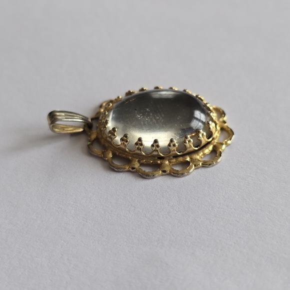 Vintage pendant silver clear cabochon Gold tone setting charm boho - Picture 3 of 12